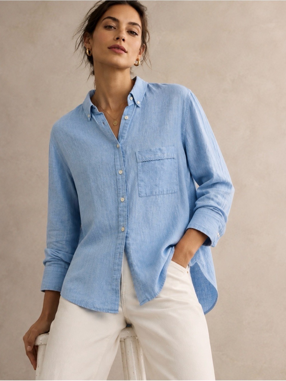 Maeve Anthropologie Blue Linen Blend Button Down Shirt XS